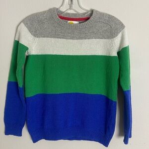 Boden Boys 9-10Y Gray White Green Blue Colorblock Striped Sweater Wool Blend